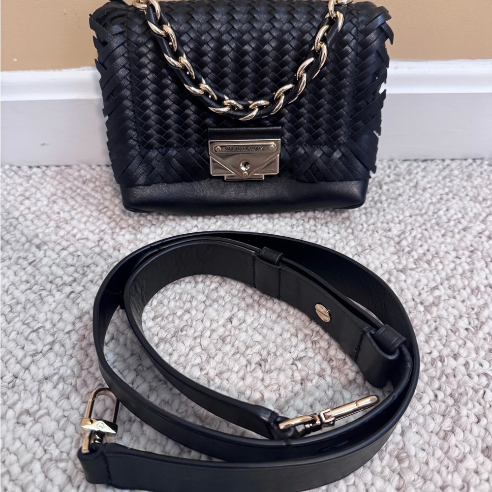 Michael Kors Black Woven Bag with Gold Accent